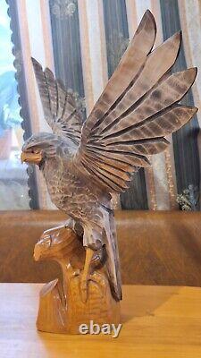 ORIGINAL Eagle Vintage Sculpture USSR Hand carved Home decor1970 Wooden figurin