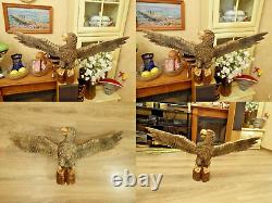 ORIGINAL Eagle Vintage Sculpture USSR Hand carved Home decor1970 Wooden figurin