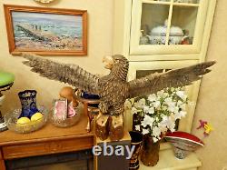 ORIGINAL Eagle Vintage Sculpture USSR Hand carved Home decor1970 Wooden figurin