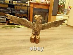 ORIGINAL Eagle Vintage Sculpture USSR Hand carved Home decor1970 Wooden figurin