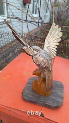 ORIGINAL Eagle Vintage Sculpture USSR Hand carved Home decor1970 Wooden figurin