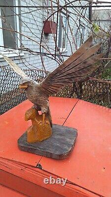 ORIGINAL Eagle Vintage Sculpture USSR Hand carved Home decor1970 Wooden figurin