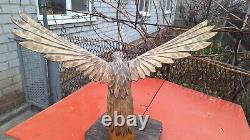 ORIGINAL Eagle Vintage Sculpture USSR Hand carved Home decor1970 Wooden figurin