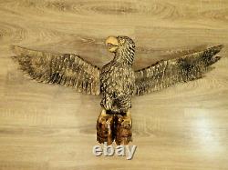 ORIGINAL Eagle Vintage Sculpture USSR Hand carved Home decor1970 Wooden figurin