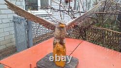 ORIGINAL Eagle Vintage Sculpture USSR Hand carved Home decor1970 Wooden figurin