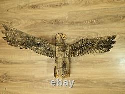 ORIGINAL Eagle Vintage Sculpture USSR Hand carved Home decor1970 Wooden figurin