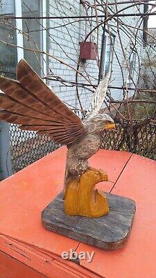 ORIGINAL Eagle Vintage Sculpture USSR Hand carved Home decor1970 Wooden figurin