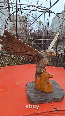 ORIGINAL Eagle Vintage Sculpture USSR Hand carved Home decor1970 Wooden figurin