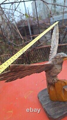 ORIGINAL Eagle Vintage Sculpture USSR Hand carved Home decor1970 Wooden figurin