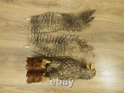 ORIGINAL Eagle Vintage Sculpture USSR Hand carved Home decor1970 Wooden figurin