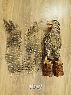 ORIGINAL Eagle Vintage Sculpture USSR Hand carved Home decor1970 Wooden figurin