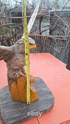 ORIGINAL Eagle Vintage Sculpture USSR Hand carved Home decor1970 Wooden figurin