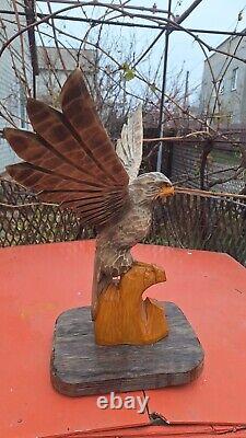 ORIGINAL Eagle Vintage Sculpture USSR Hand carved Home decor1970 Wooden figurin