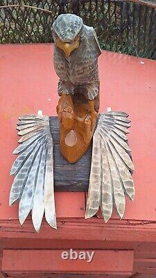 ORIGINAL Eagle Vintage Sculpture USSR Hand carved Home decor1970 Wooden figurin