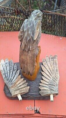 ORIGINAL Eagle Vintage Sculpture USSR Hand carved Home decor1970 Wooden figurin