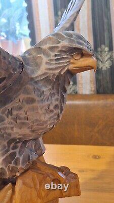 ORIGINAL Eagle Vintage Sculpture USSR Hand carved Home decor1970 Wooden figurin