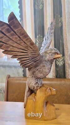 ORIGINAL Eagle Vintage Sculpture USSR Hand carved Home decor1970 Wooden figurin