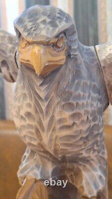 ORIGINAL Eagle Vintage Sculpture USSR Hand carved Home decor1970 Wooden figurin