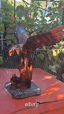 ORIGINAL Eagle Vintage Sculpture USSR Hand carved Home decor1975 Wooden figurin