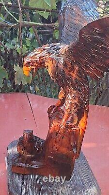 ORIGINAL Eagle Vintage Sculpture USSR Hand carved Home decor1975 Wooden figurin