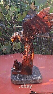 ORIGINAL Eagle Vintage Sculpture USSR Hand carved Home decor1975 Wooden figurin