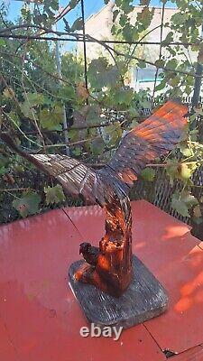 ORIGINAL Eagle Vintage Sculpture USSR Hand carved Home decor1975 Wooden figurin