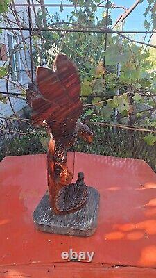 ORIGINAL Eagle Vintage Sculpture USSR Hand carved Home decor1975 Wooden figurin