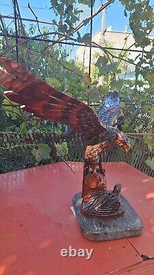 ORIGINAL Eagle Vintage Sculpture USSR Hand carved Home decor1975 Wooden figurin