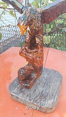 ORIGINAL Eagle Vintage Sculpture USSR Hand carved Home decor1975 Wooden figurin