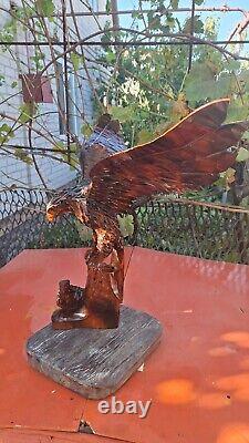 ORIGINAL Eagle Vintage Sculpture USSR Hand carved Home decor1975 Wooden figurin