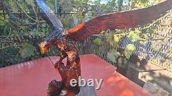 ORIGINAL Eagle Vintage Sculpture USSR Hand carved Home decor1975 Wooden figurin