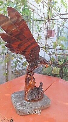 ORIGINAL Eagle Vintage Sculpture USSR Hand carved Home decor1975 Wooden figurin