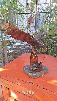 ORIGINAL Eagle Vintage Sculpture USSR Hand carved Home decor1975 Wooden figurin