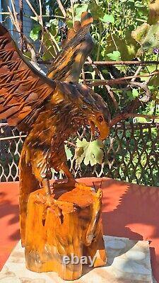 ORIGINAL Eagle Vintage Sculpture USSR Hand carved Home decor1981 Wooden figurin