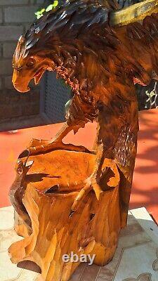 ORIGINAL Eagle Vintage Sculpture USSR Hand carved Home decor1981 Wooden figurin