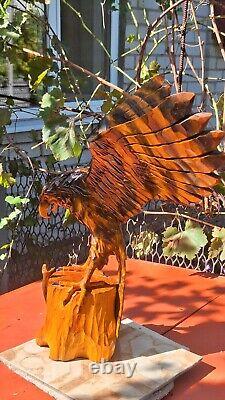 ORIGINAL Eagle Vintage Sculpture USSR Hand carved Home decor1981 Wooden figurin