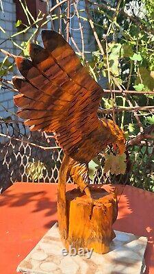 ORIGINAL Eagle Vintage Sculpture USSR Hand carved Home decor1981 Wooden figurin