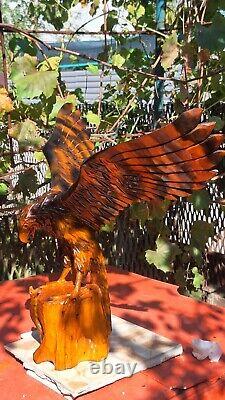 ORIGINAL Eagle Vintage Sculpture USSR Hand carved Home decor1981 Wooden figurin