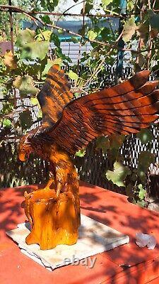 ORIGINAL Eagle Vintage Sculpture USSR Hand carved Home decor1981 Wooden figurin