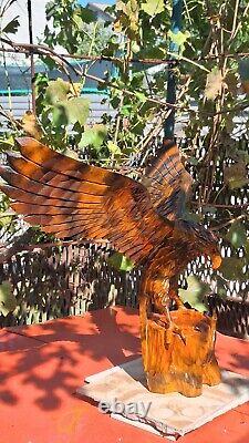 ORIGINAL Eagle Vintage Sculpture USSR Hand carved Home decor1981 Wooden figurin