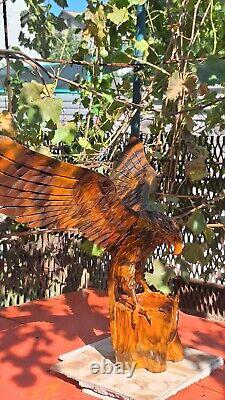 ORIGINAL Eagle Vintage Sculpture USSR Hand carved Home decor1981 Wooden figurin