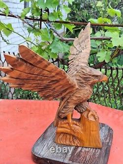 ORIGINAL Eagle Vintage Sculpture USSR Hand carved Home decor1982 Wooden figurin