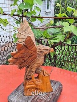 ORIGINAL Eagle Vintage Sculpture USSR Hand carved Home decor1982 Wooden figurin