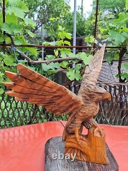 ORIGINAL Eagle Vintage Sculpture USSR Hand carved Home decor1982 Wooden figurin