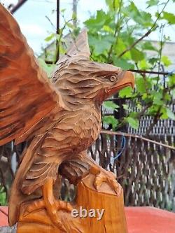 ORIGINAL Eagle Vintage Sculpture USSR Hand carved Home decor1982 Wooden figurin