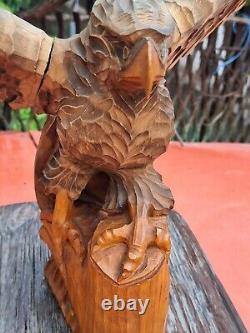 ORIGINAL Eagle Vintage Sculpture USSR Hand carved Home decor1982 Wooden figurin