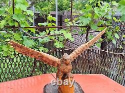 ORIGINAL Eagle Vintage Sculpture USSR Hand carved Home decor1982 Wooden figurin