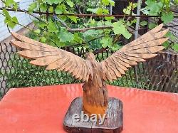 ORIGINAL Eagle Vintage Sculpture USSR Hand carved Home decor1982 Wooden figurin