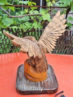 ORIGINAL Eagle Vintage Sculpture USSR Hand carved Home decor1982 Wooden figurin