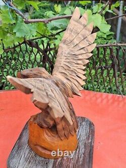 ORIGINAL Eagle Vintage Sculpture USSR Hand carved Home decor1982 Wooden figurin